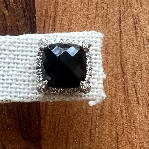 David Yurman Chatelaine Diamond and Black Onyx Earrings SS/14KWG POSTS - Picture 5 of 10